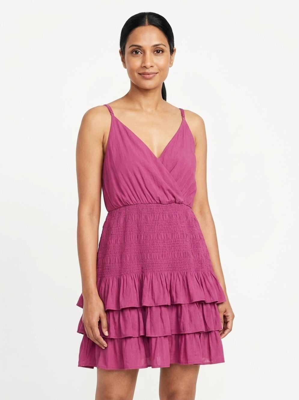 Do+be Tiered Ruffle Surplice V-Neck Spaghetti Strap Mini Dress Women Size L